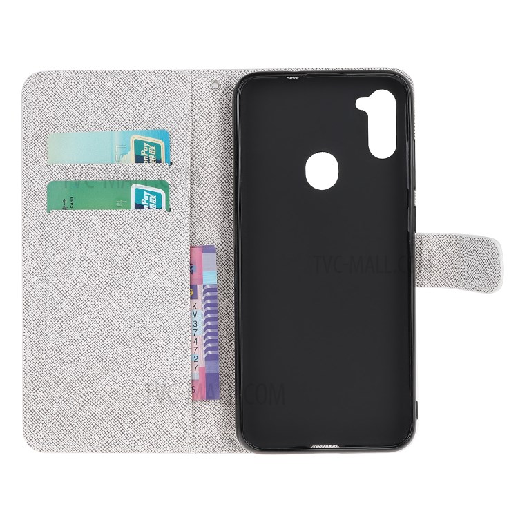 Pattern Printing Cross Texture Leather Wallet Case for Samsung Galaxy A11 - Animal and Tree-2