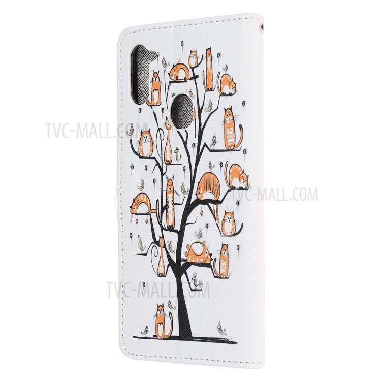 Pattern Printing Cross Texture Leather Wallet Case for Samsung Galaxy A11 - Animal and Tree-5