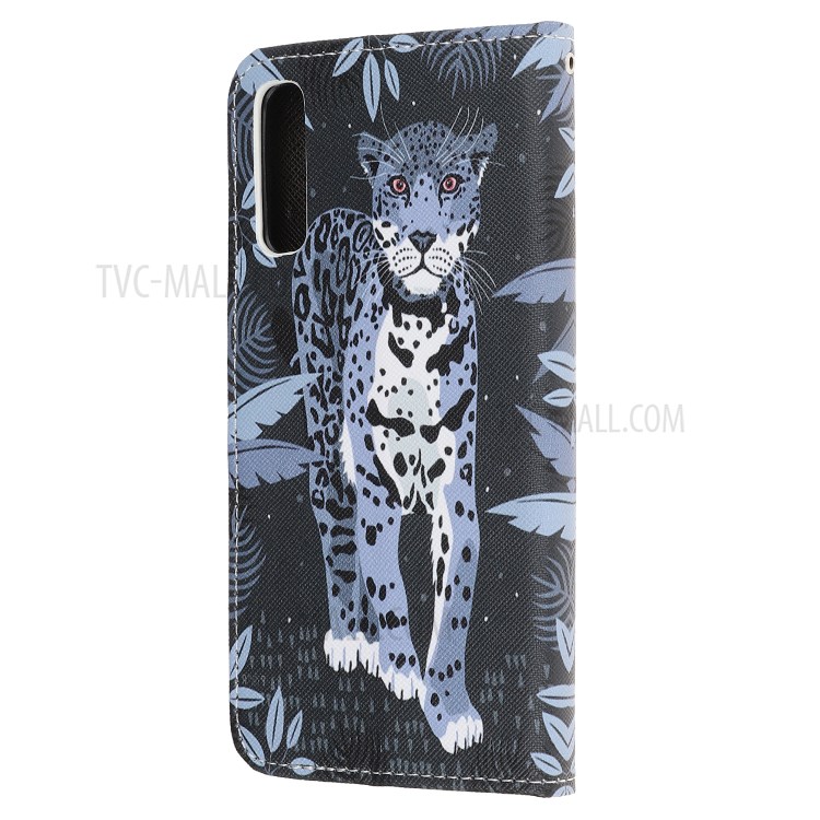 Pattern Printing Cross Texture Leather Wallet Phone Casing with Strap for Samsung Galaxy A50 - Leopard-5