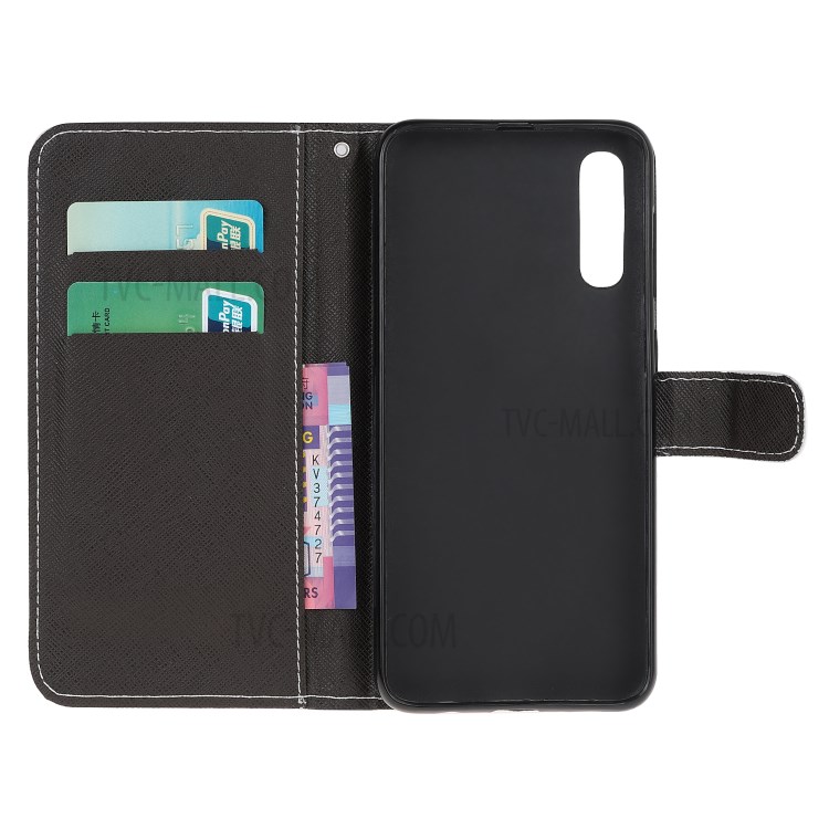 Pattern Printing Cross Texture Leather Wallet Phone Cover with Strap for Samsung Galaxy A70 - Cat Eyes-2