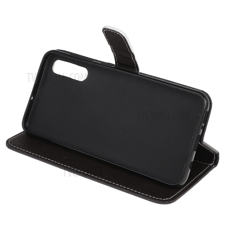 Pattern Printing Cross Texture Leather Wallet Phone Cover with Strap for Samsung Galaxy A70 - Cat Eyes-3