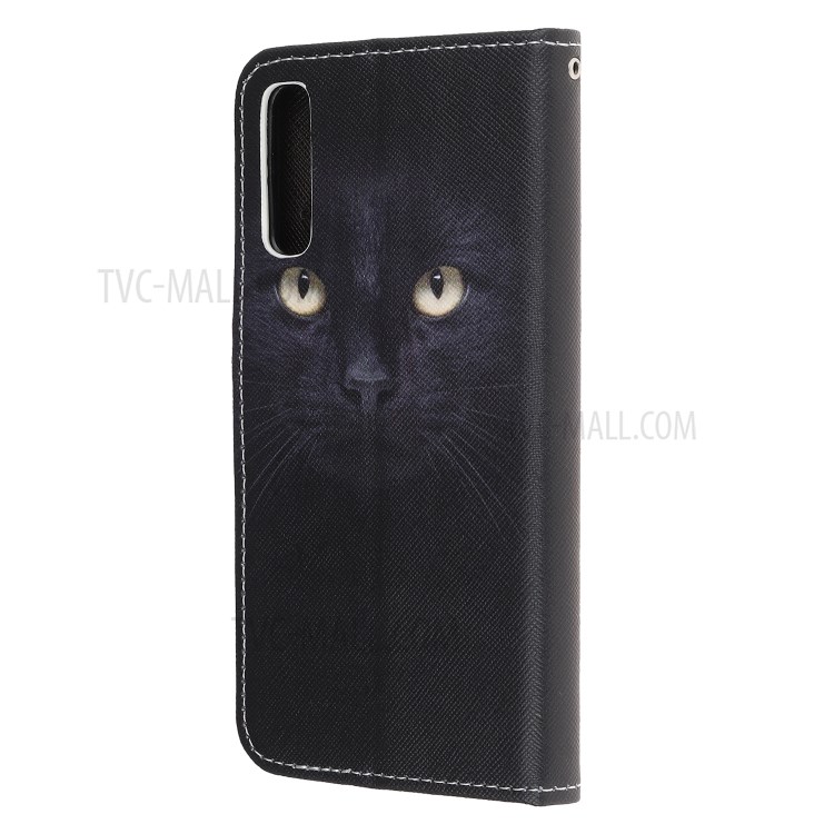 Pattern Printing Cross Texture Leather Wallet Phone Cover with Strap for Samsung Galaxy A70 - Cat Eyes-5
