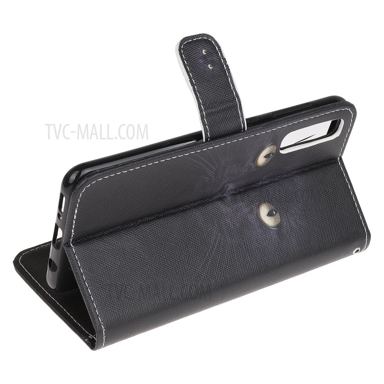 Pattern Printing Cross Texture Leather Wallet Phone Cover with Strap for Samsung Galaxy A70 - Cat Eyes-6