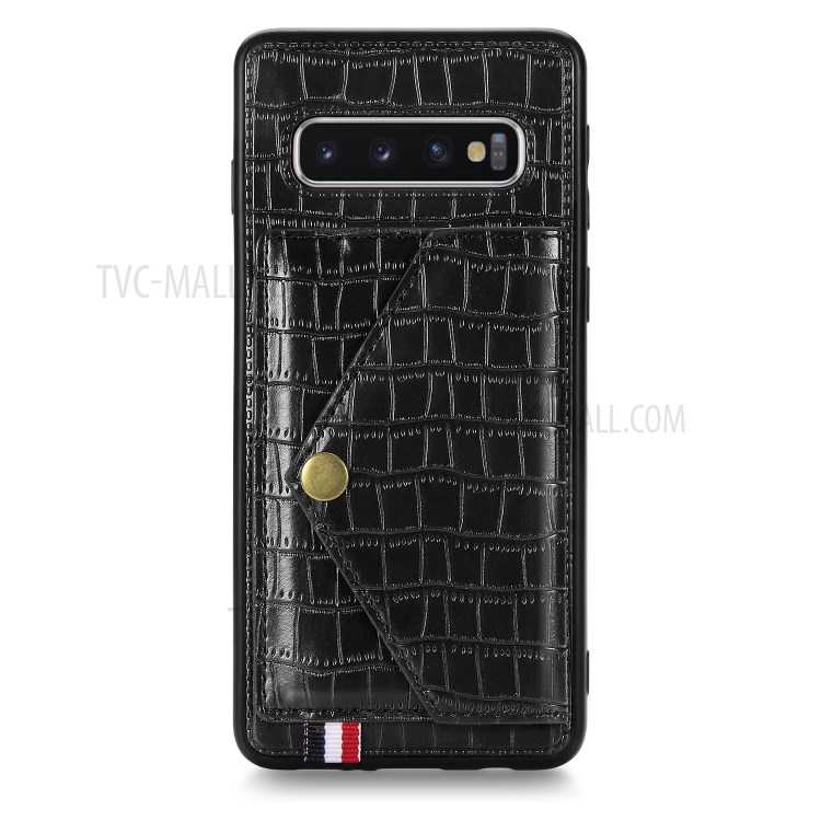 Crocodile Skin with Card Holder PU Leather Coated TPU Shell for Samsung Galaxy S10 Plus - Black-2