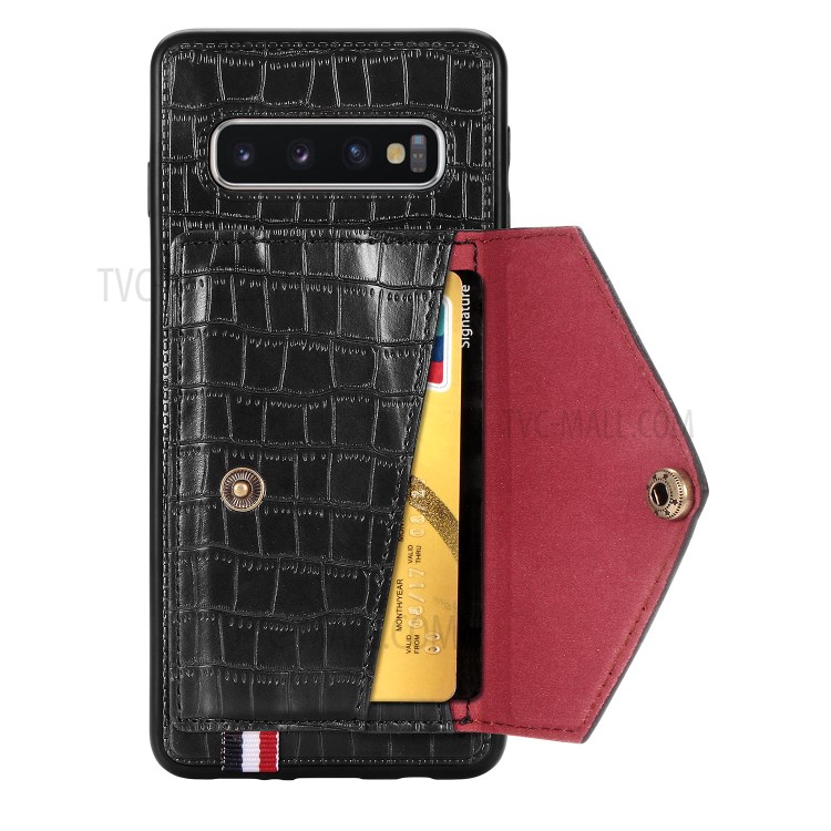 Crocodile Skin with Card Holder PU Leather Coated TPU Shell for Samsung Galaxy S10 Plus - Black-4