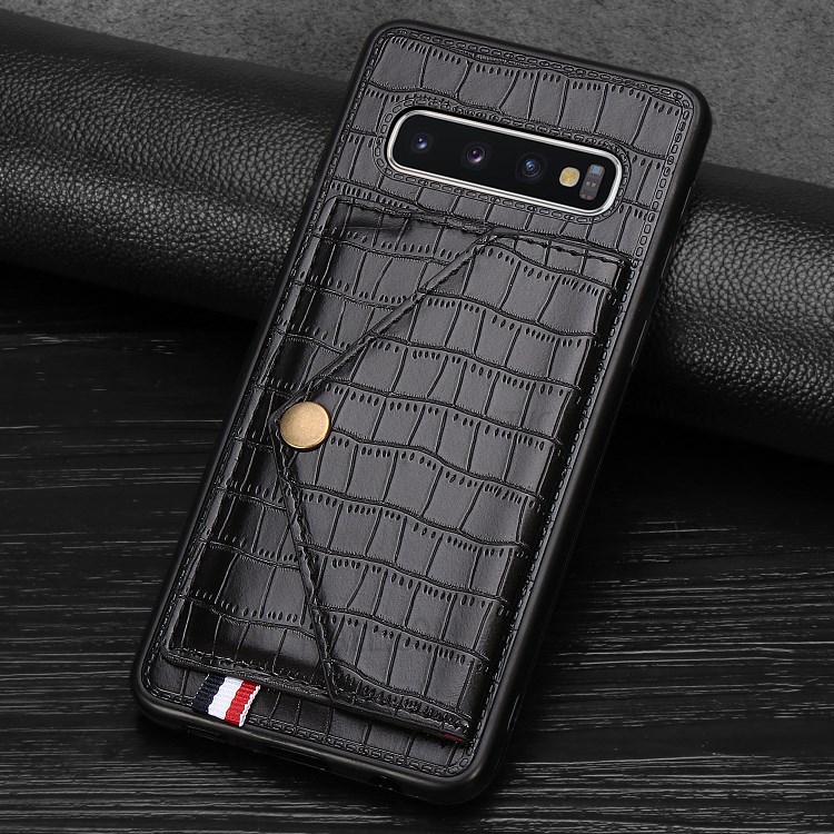 Crocodile Skin with Card Holder PU Leather Coated TPU Shell for Samsung Galaxy S10 Plus - Black-5