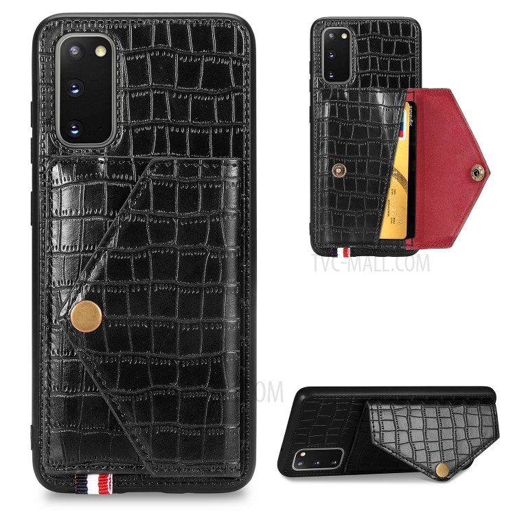 Crocodile Surface with Kickstand Cell Phone Case for Samsung Galaxy S20 - Black-1