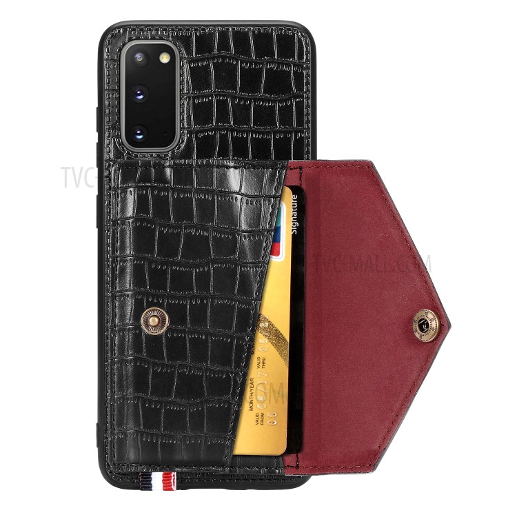 Crocodile Surface with Kickstand Cell Phone Case for Samsung Galaxy S20 - Black-4