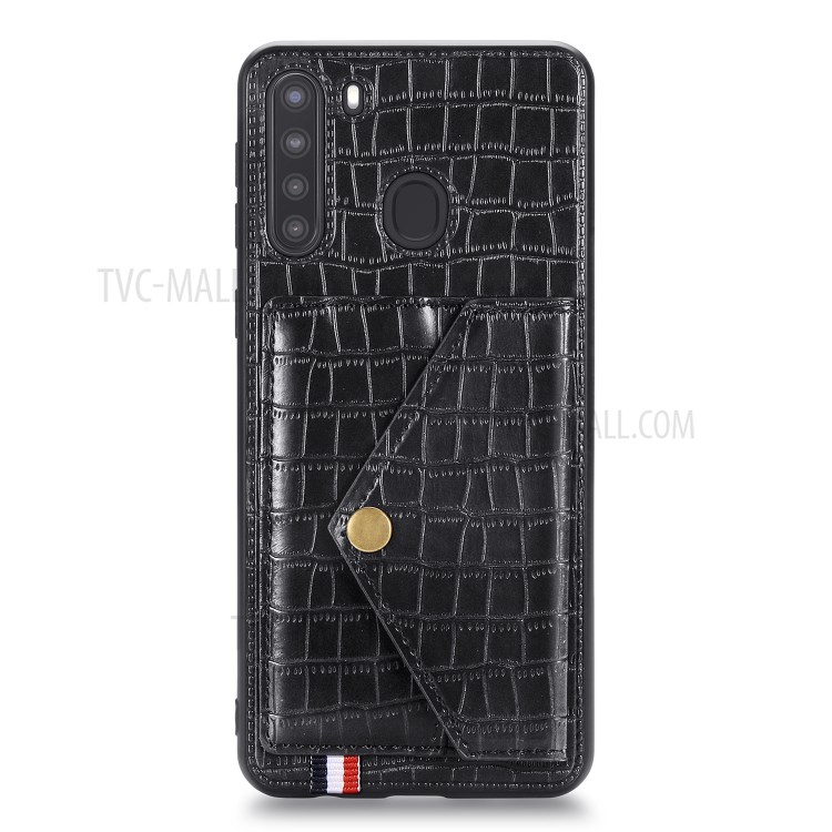 Crocodile Skin PU Leather Coated TPU Shell for Samsung Galaxy A21 - Black-2