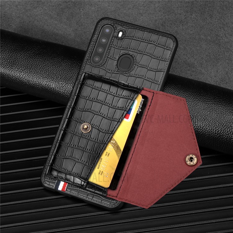 Crocodile Skin PU Leather Coated TPU Shell for Samsung Galaxy A21 - Black-6