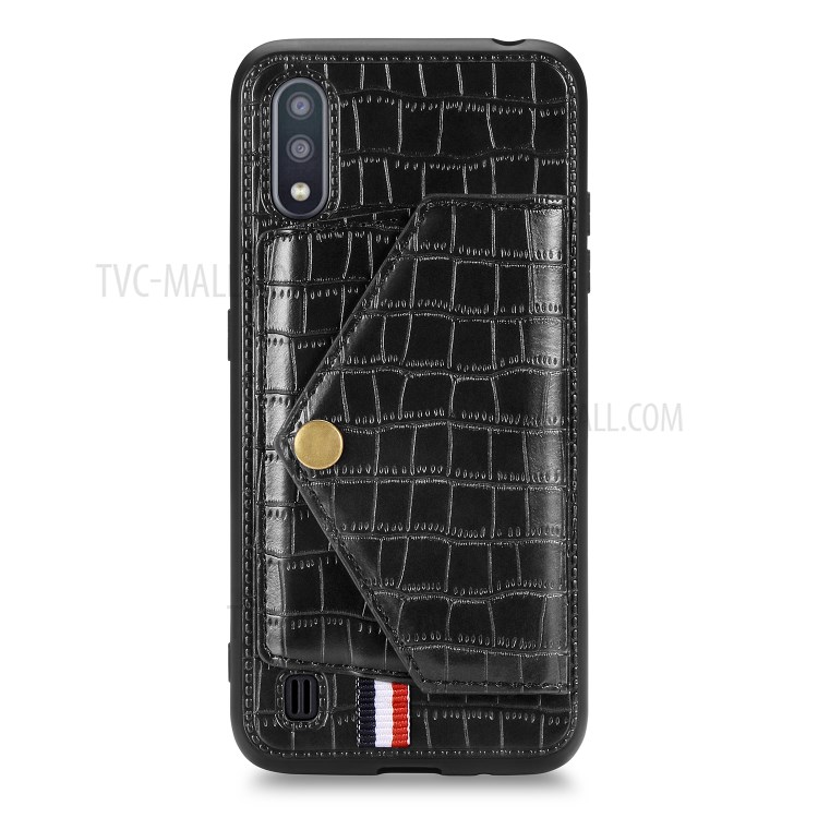 Crocodile Skin Phone Case Card Holder for Samsung Galaxy A01 - Black-2