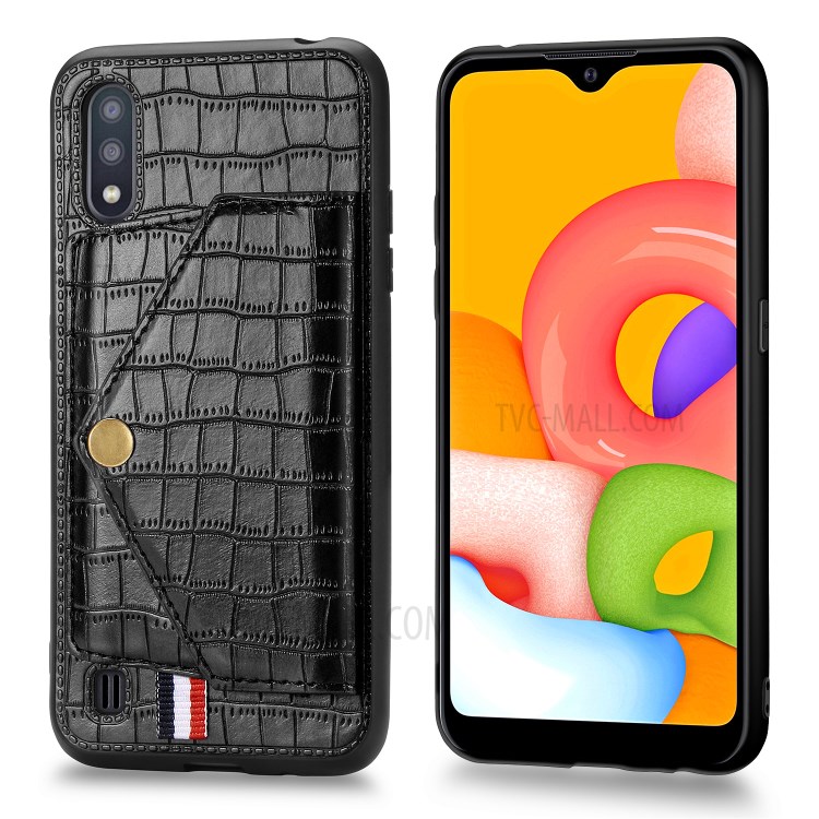 Crocodile Skin Phone Case Card Holder for Samsung Galaxy A01 - Black-3