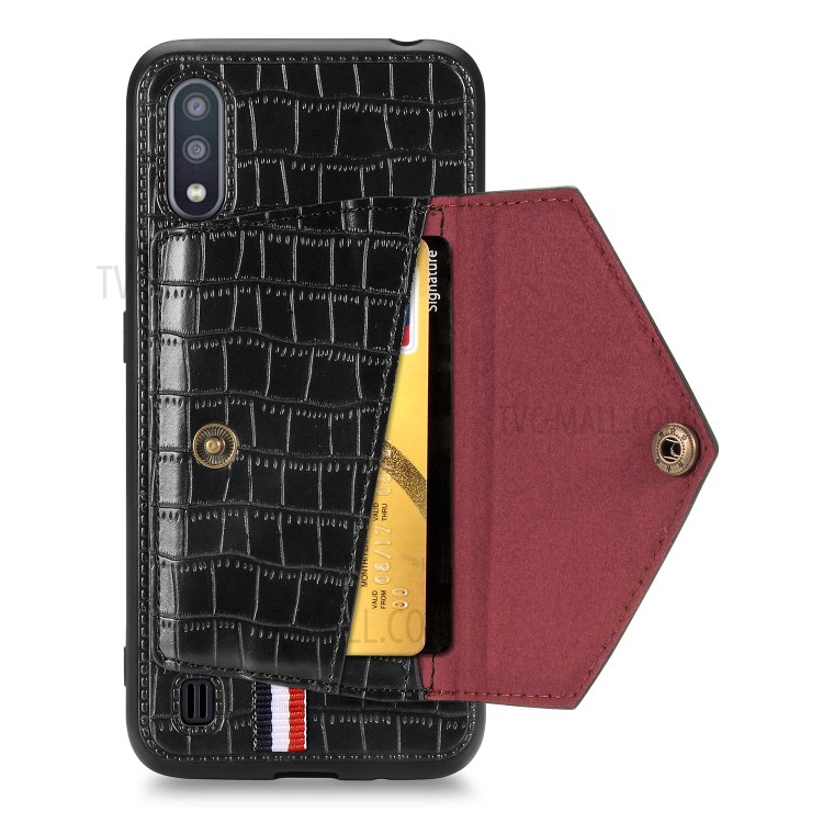 Crocodile Skin Phone Case Card Holder for Samsung Galaxy A01 - Black-4