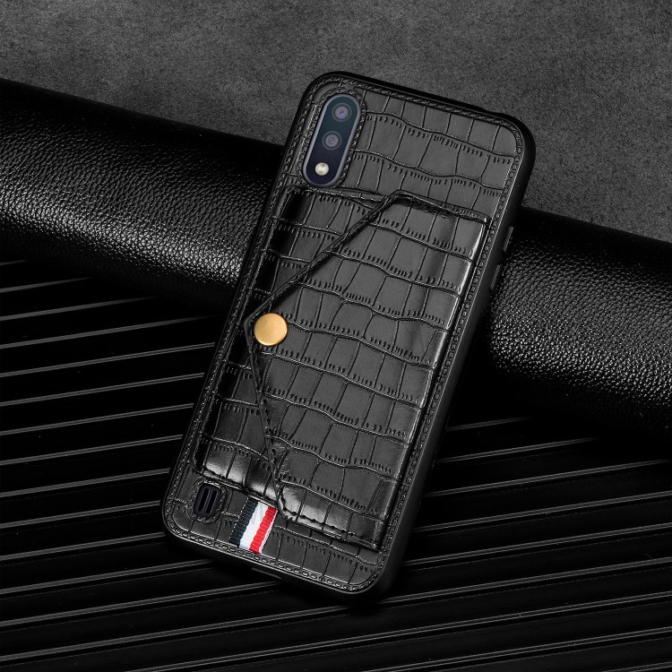 Crocodile Skin Phone Case Card Holder for Samsung Galaxy A01 - Black-5