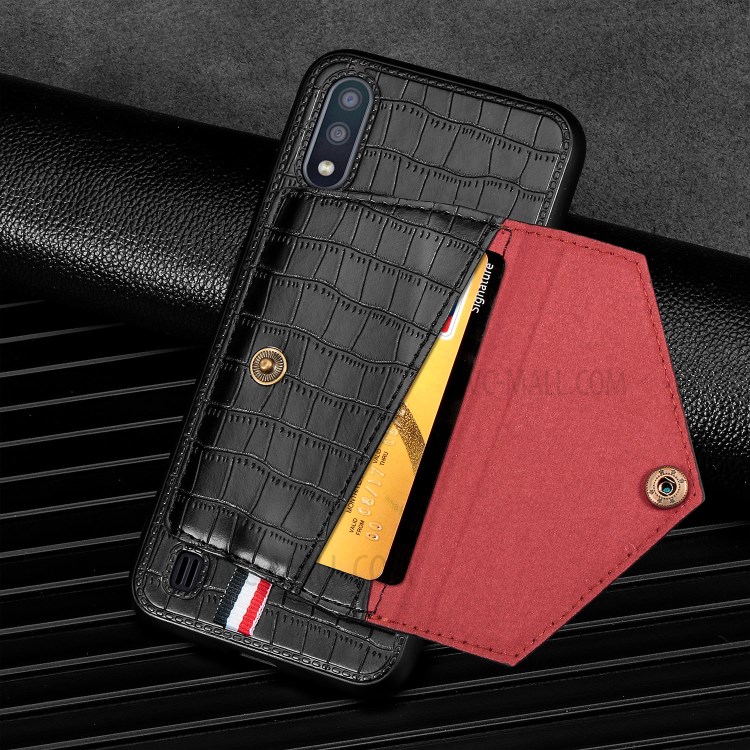 Crocodile Skin Phone Case Card Holder for Samsung Galaxy A01 - Black-6