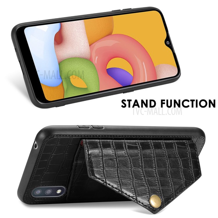 Crocodile Skin Phone Case Card Holder for Samsung Galaxy A01 - Black-7