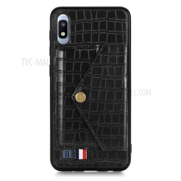 Crocodile Skin with Card Holder PU Leather Coated Cover for Samsung Galaxy A10 - Black-2