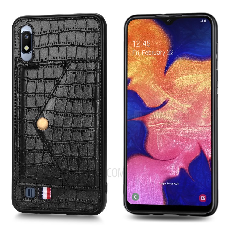 Crocodile Skin with Card Holder PU Leather Coated Cover for Samsung Galaxy A10 - Black-3