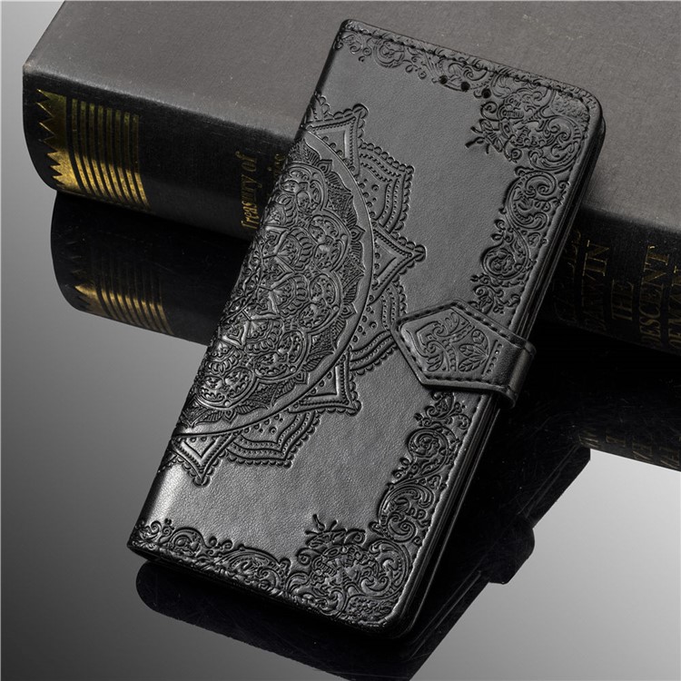 Embossed Mandala Flower Wallet Leather Stand Phone Protection Cover for Samsung Galaxy S10 Plus - Black-9