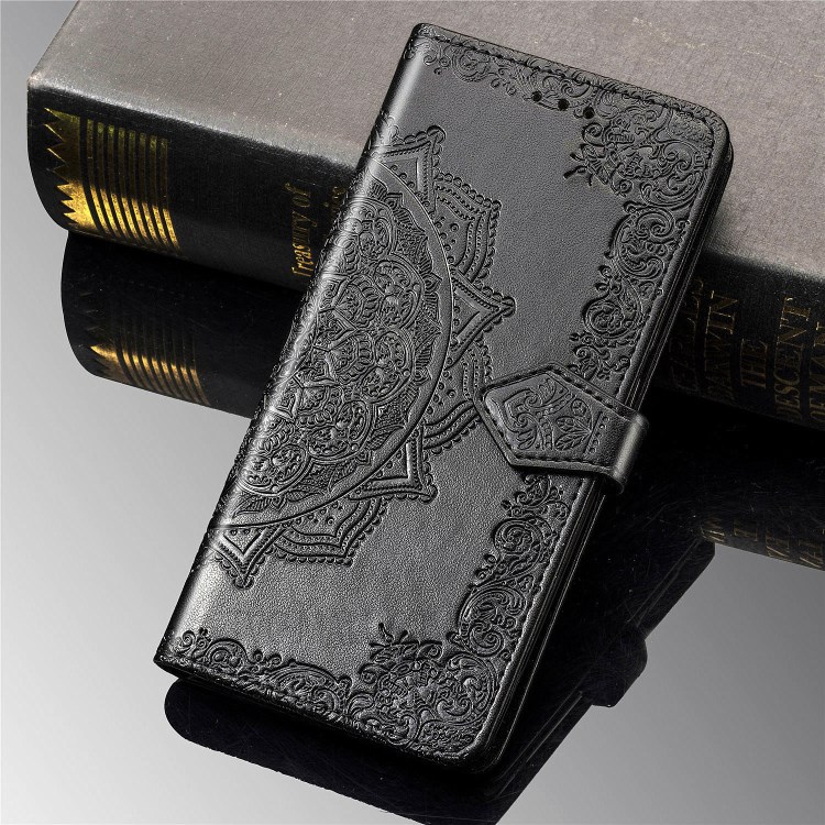 Embossed Mandala Flower Wallet Leather Stand Phone Protection Cover for Samsung Galaxy M31 - Black-13