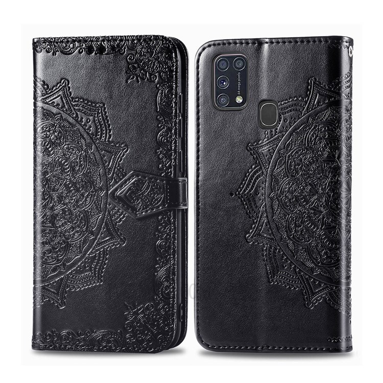 Embossed Mandala Flower Wallet Leather Stand Phone Protection Cover for Samsung Galaxy M31 - Black-6