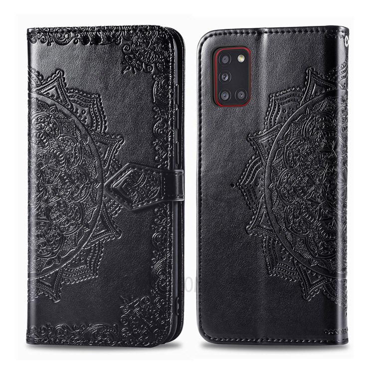 Embossed Mandala Flower Wallet Leather Stand Phone Protection Cover for Samsung Galaxy A31 - Black-6