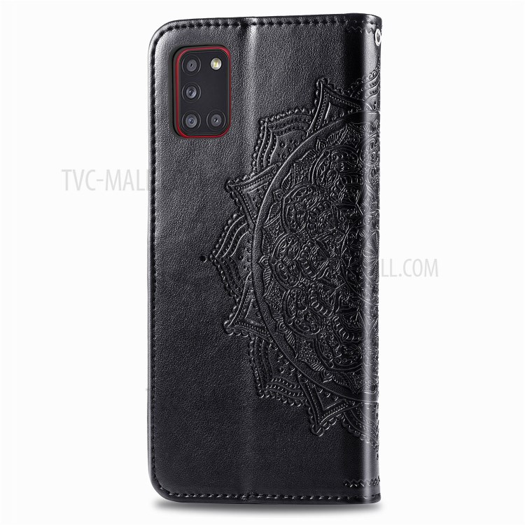 Embossed Mandala Flower Wallet Leather Stand Phone Protection Cover for Samsung Galaxy A31 - Black-8