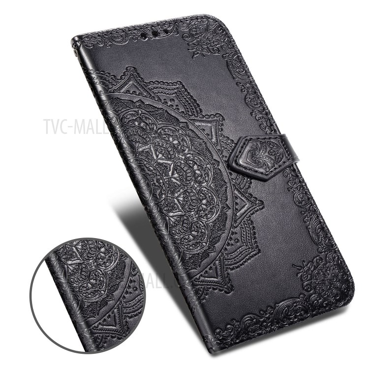 Embossed Mandala Flower Leather Wallet Case for Samsung Galaxy A21 - Black-2