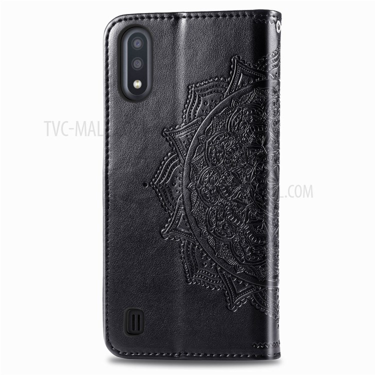 Embossed Mandala Flower Leather Wallet Stand Case for Samsung Galaxy A01 - Black-8