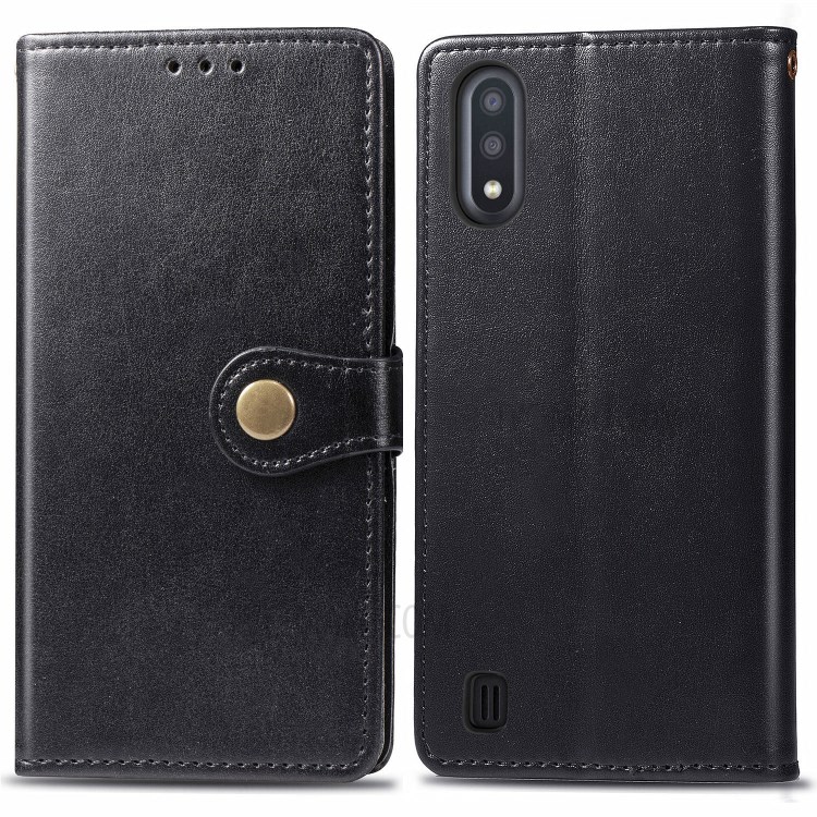 Round Buckle Wallet Leather Stand Case for Samsung Galaxy A01 - Black-1