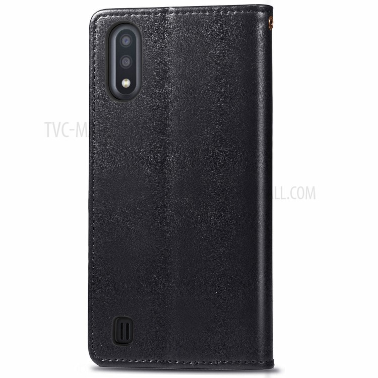 Round Buckle Wallet Leather Stand Case for Samsung Galaxy A01 - Black-3