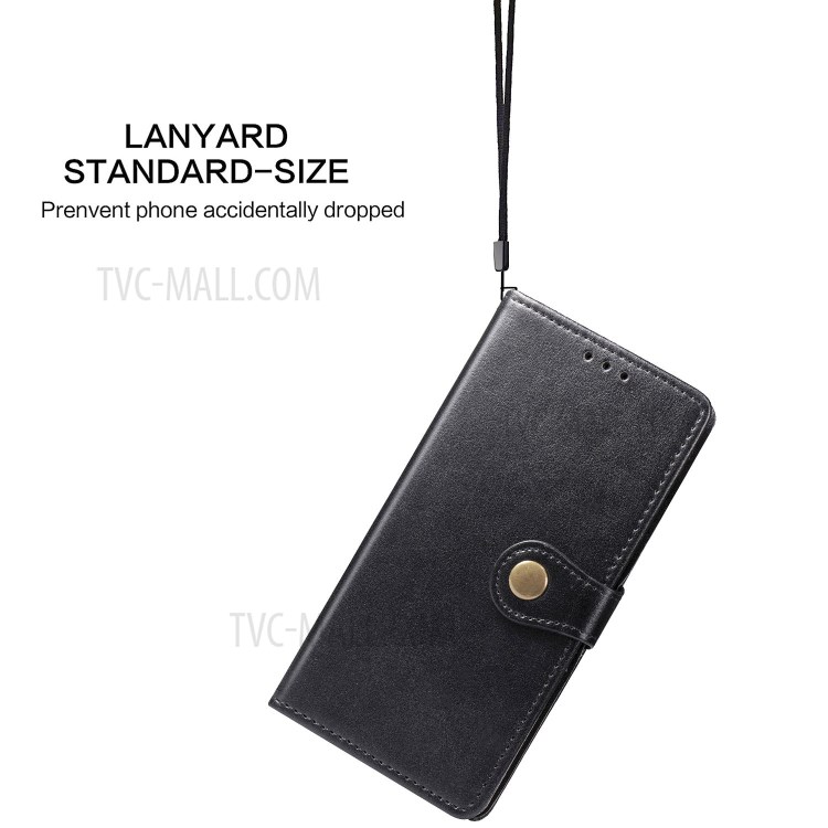 Round Buckle Wallet Leather Cover Phone Case for Samsung Galaxy A21 - Black-12