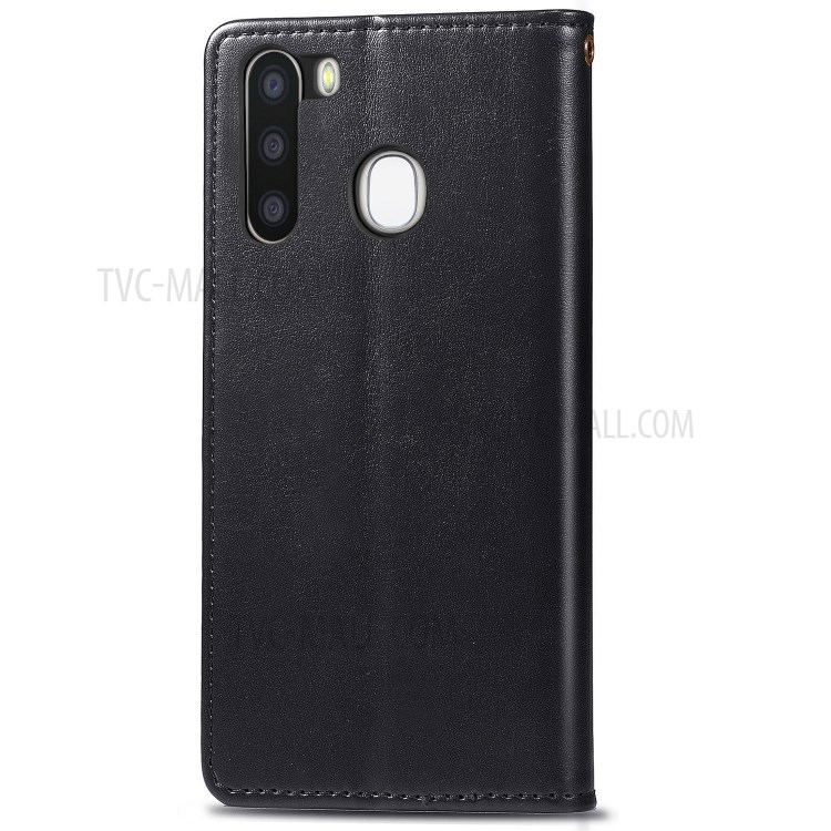 Round Buckle Wallet Leather Cover Phone Case for Samsung Galaxy A21 - Black-3