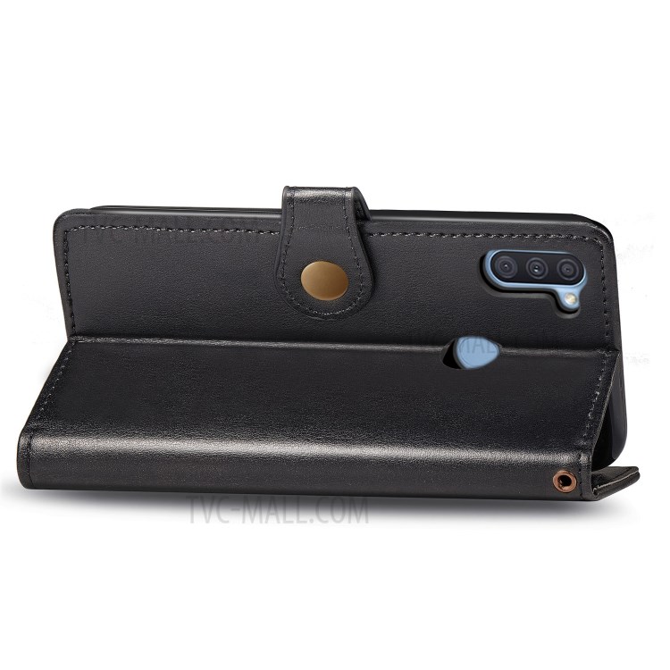 Round Buckle Wallet Case Leather Stand Phone Cover for Samsung Galaxy A11 - Black-6