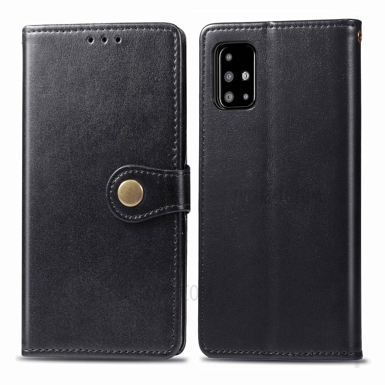 Round Buckle Wallet Leather Stand Case for Samsung Galaxy A71 SM-A715 - Black-1