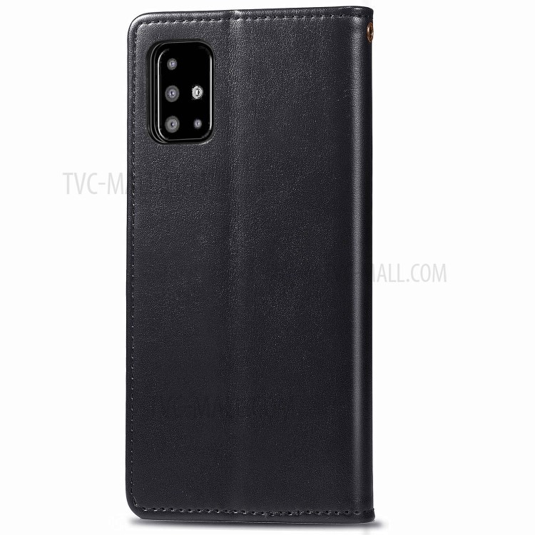 Round Buckle Wallet Leather Stand Case for Samsung Galaxy A71 SM-A715 - Black-3