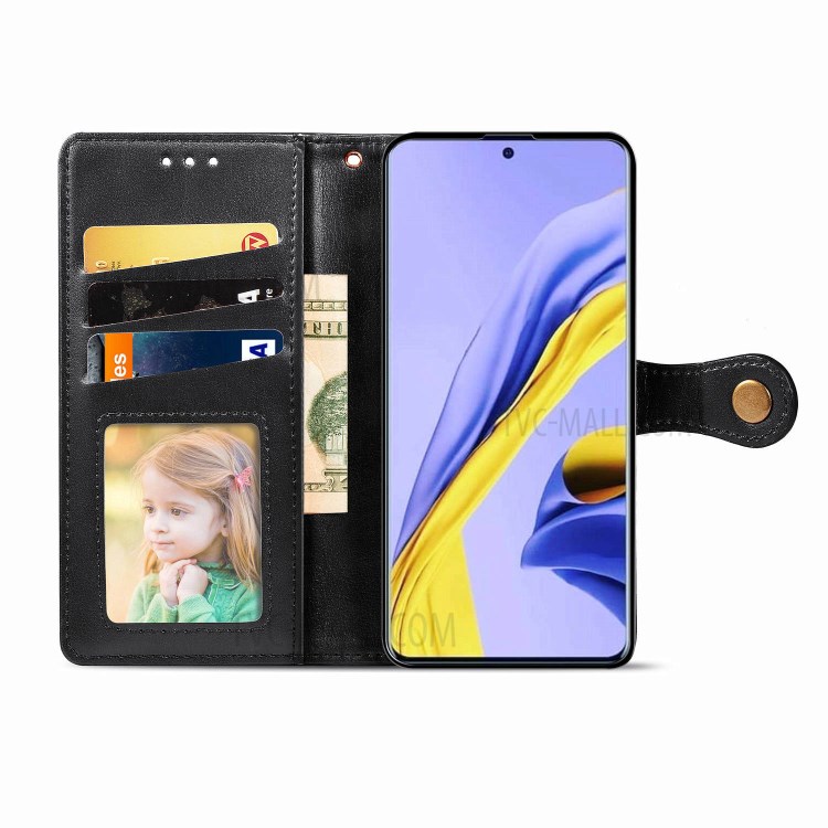 Round Buckle Wallet Leather Stand Case for Samsung Galaxy A71 SM-A715 - Black-4