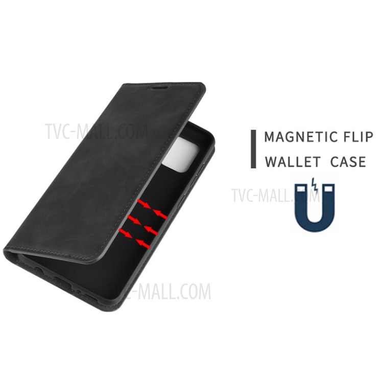 Silky Touch Auto-absorbed Leather with Wallet Mobile Casing for Galaxy A31 - Black-3