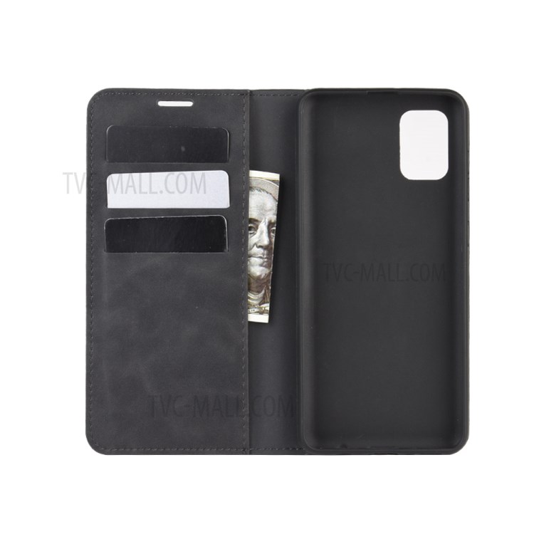 Silky Touch Auto-absorbed Leather with Wallet Mobile Casing for Galaxy A31 - Black-6