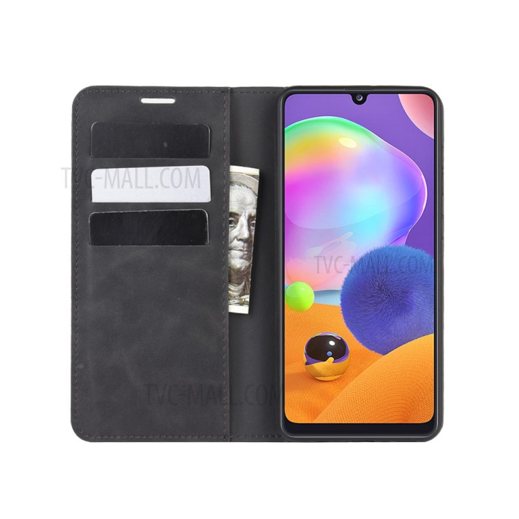 Silky Touch Auto-absorbed Leather with Wallet Mobile Casing for Galaxy A31 - Black-7