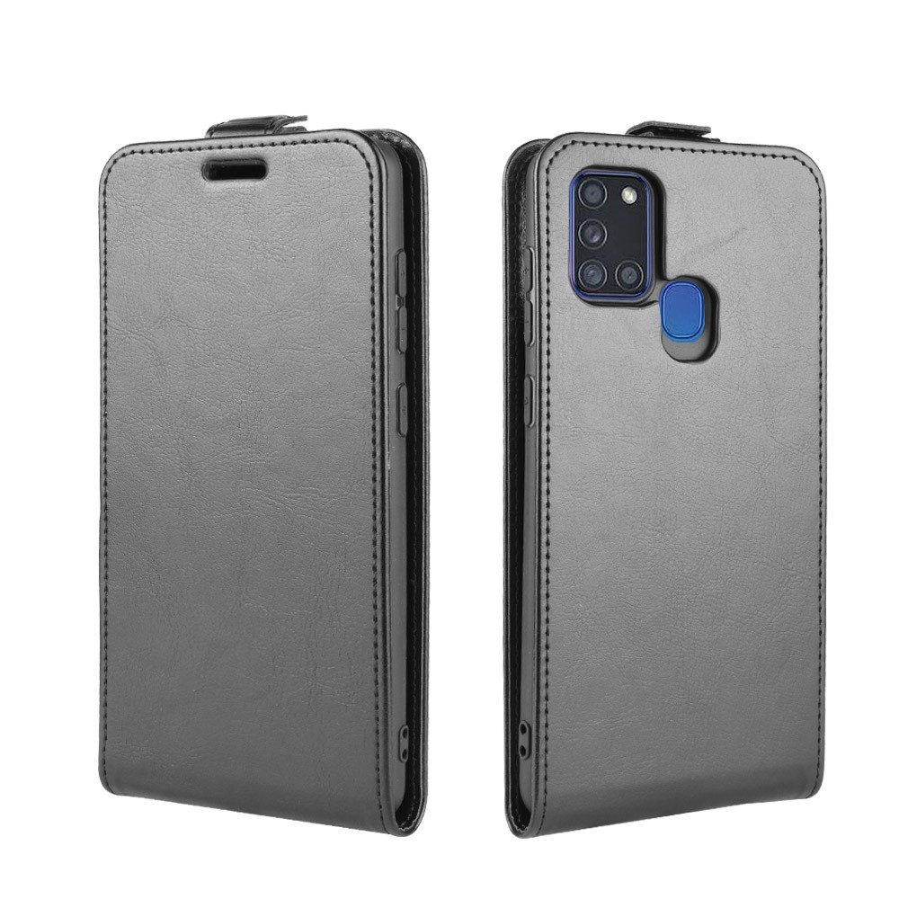 Crazy Horse Skin Vertical Flip Leder Shell Für Samsung Galaxy A21s - Schwarz