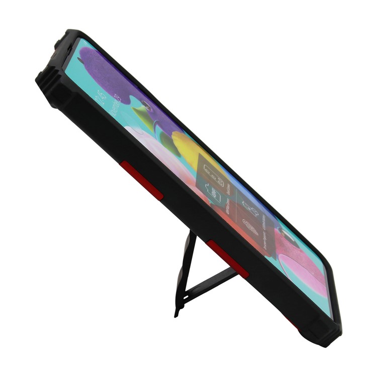 Kickstand Armor Dropproof PC TPU Hybrid Shell with Magnetic Metal Sheet for Samsung Galaxy S20 Ultra - Red-4