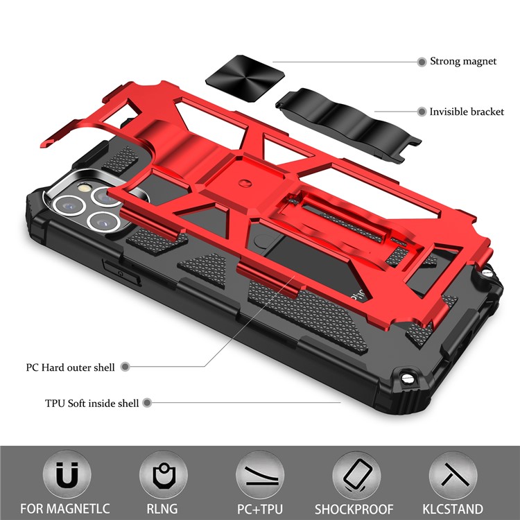 Kickstand Armor Dropproof PC TPU Hybrid Shell with Magnetic Metal Sheet for Samsung Galaxy S20 Ultra - Red-7