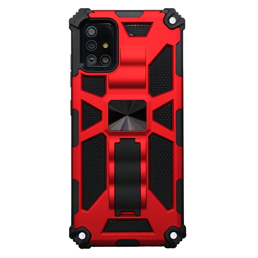 Kickstand Armor PC TPU Hybrid Phone Shell with Magnetic Metal Sheet for Samsung Galaxy A51 SM-A515 - Red-1