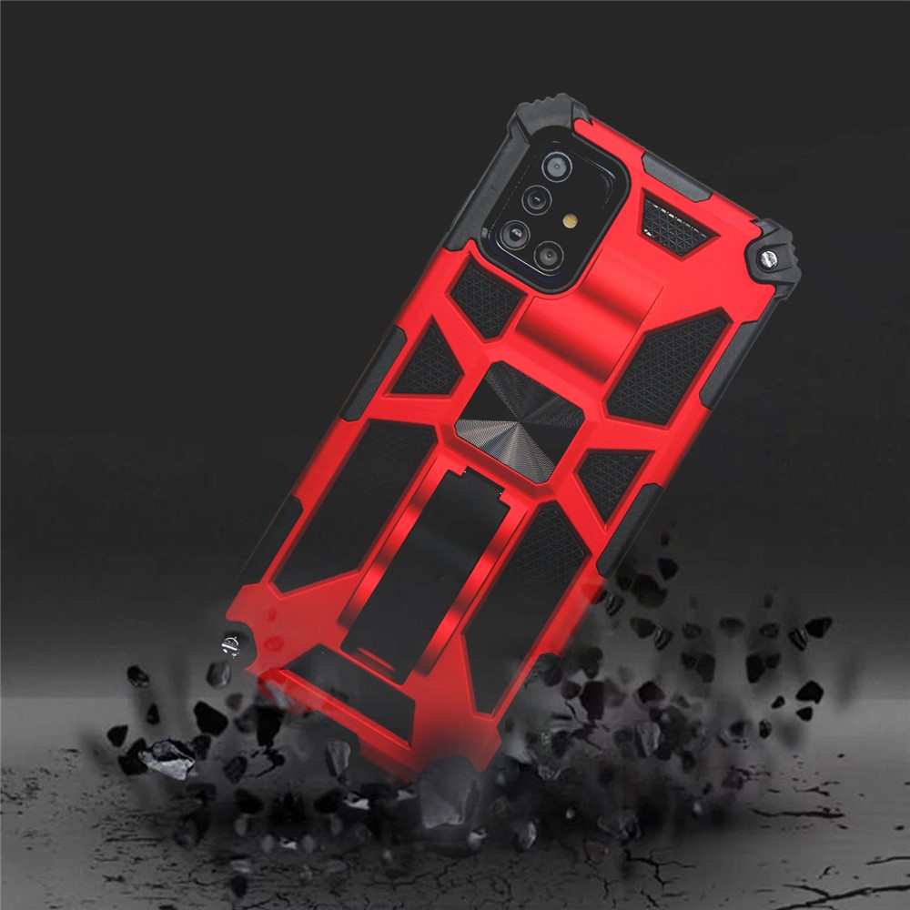 Kickstand Armor PC TPU Hybrid Phone Shell with Magnetic Metal Sheet for Samsung Galaxy A51 SM-A515 - Red-7