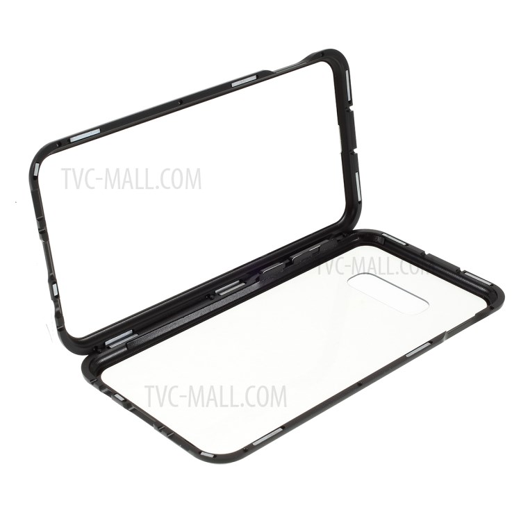 Full Covering Magnetic Metal Frame + Tempered Glass Case for Samsung Galaxy S10e - Black-1