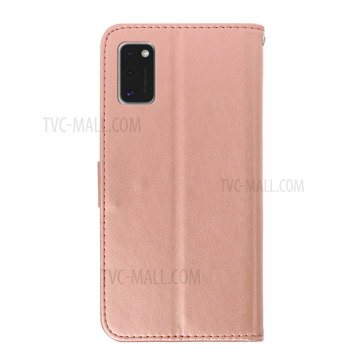 Imprint Butterfly Flower Wallet Leather Case for Samsung Galaxy A41 (Global Version) - Rose Gold-3