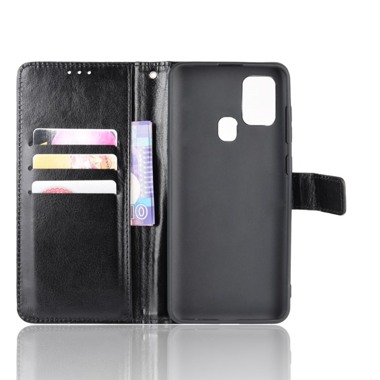 Crazy Horse Wallet Stand Leather Flip Cell Phone Cover for Samsung Galaxy A21s - Black-4