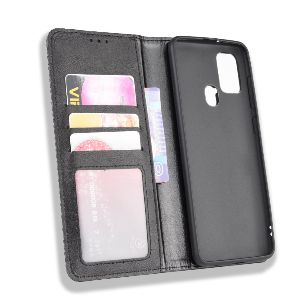 Auto-absorbed Retro PU Leather Wallet Phone Cover for Samsung Galaxy A21s - Black-5