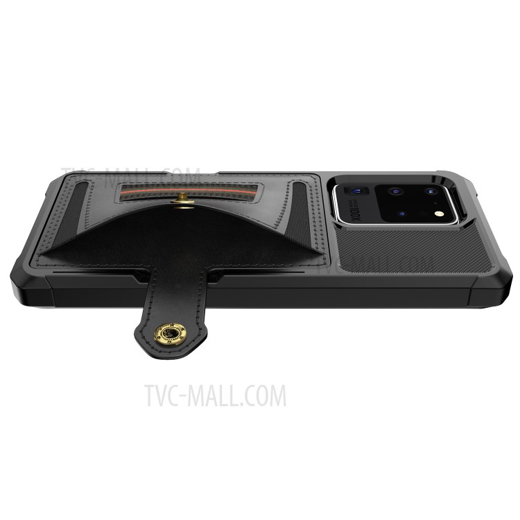 Caja Del Teléfono Con Ranura De La Tarjeta Y El Anillo Shell Correa Para El Dedo Elástico Para La Galaxia S20 De Ultra - Negro-9